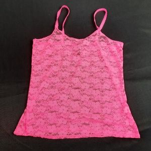 Size 2XL / 9 Smart & Sexy Sheer Bright Hot Neon Pink Lace Top Tank Racy Nightie